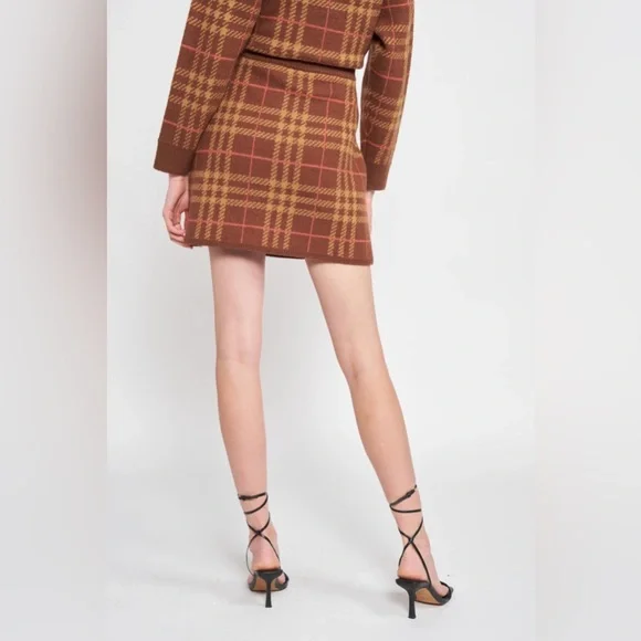 EN SAISON Bronte Sweater Miniskirt Cream & Tan Plaid Knit | Size Medium M - Picture 7 of 16